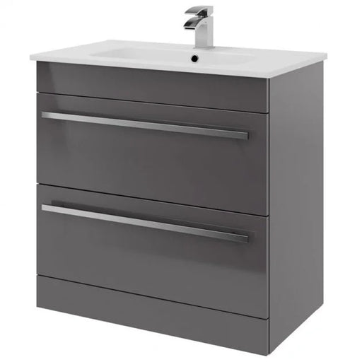 Kartell K-VIT Purity 800mm floor standing 2 drawer vanity unit with mid depth ceramic basin in storm grey gloss (photo shows standard basin)