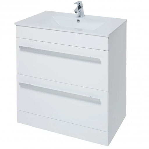 Kartell K-VIT Purity 800mm floor standing 2 drawer vanity unit with mid depth ceramic basin in white gloss (photo shows standard basin)