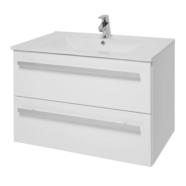 Kartell K-VIT Purity 800mm wall mounted 2 drawer unit and ceramic basin in White Gloss (FUR054PU)