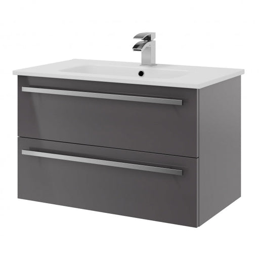 Kartell K-VIT Purity 800mm wall mounted 2 drawer vanity unit with mid depth ceramic basin in storm grey gloss (photo shows standard basin)