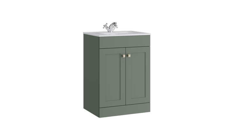 Kartell K-VIT Sanctuary 500mm 2 door floor standing vanity unit with white ceramic basin in corymbia green (SAN500FSDO-CG)