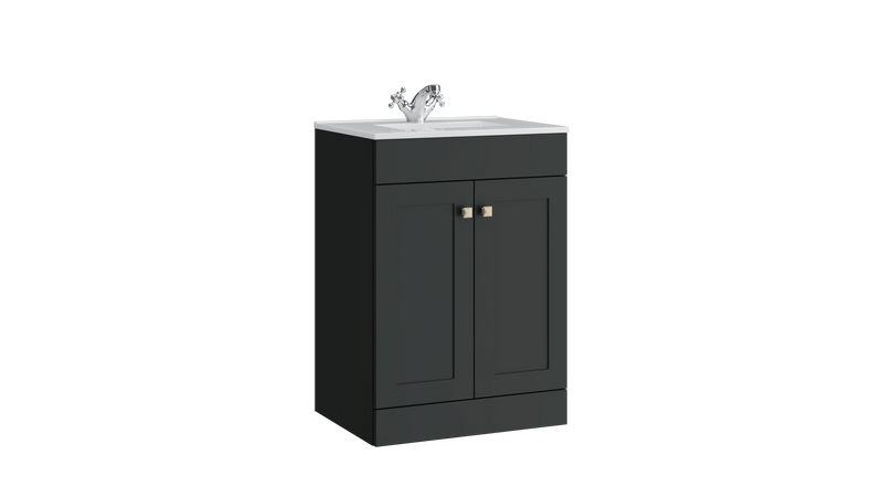 Kartell K-VIT Sanctuary 500mm 2 door floor standing vanity unit with white ceramic basin in matt anthracite (SAN500FSDO-MA)