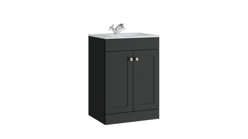 Kartell K-VIT Sanctuary 500mm 2 door floor standing vanity unit with white ceramic basin in matt anthracite (SAN500FSDO-MA)