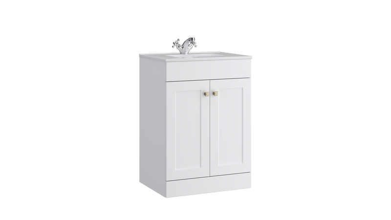 Kartell K-VIT Sanctuary 500mm 2 door floor standing vanity unit with white ceramic basin in matt white (SAN500FSDO-SW)