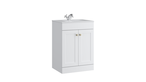 Kartell K-VIT Sanctuary 500mm 2 door floor standing vanity unit with white ceramic basin in matt white (SAN500FSDO-SW)