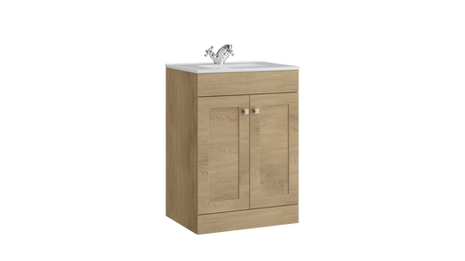 Kartell K-VIT Sanctuary 500mm 2 door floor standing vanity unit with white ceramic basin in torro oak (SAN500FSDO-TO)