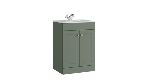 Kartell K-VIT Sanctuary 600mm 2 door floor standing vanity unit with white ceramic basin in corymbia green (SAN600FSDO-CG)