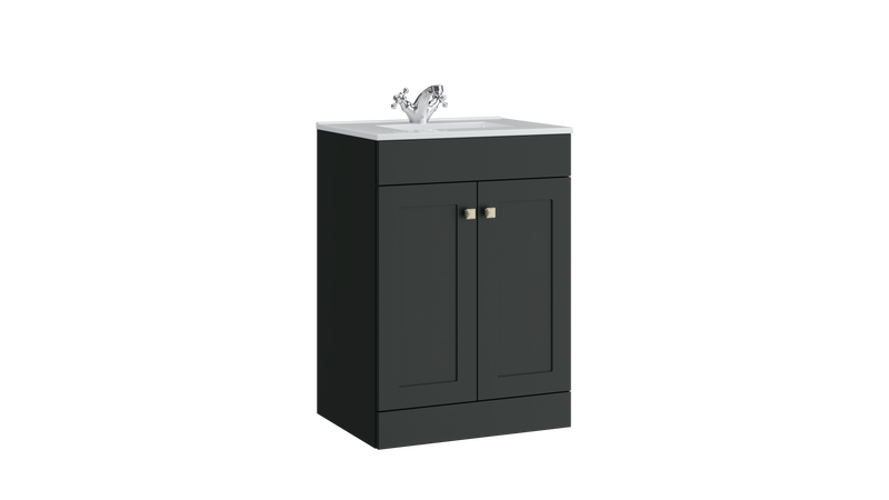 Kartell K-VIT Sanctuary 600mm 2 door floor standing vanity unit with white ceramic basin in matt anthracite (SAN600FSDO-MA)