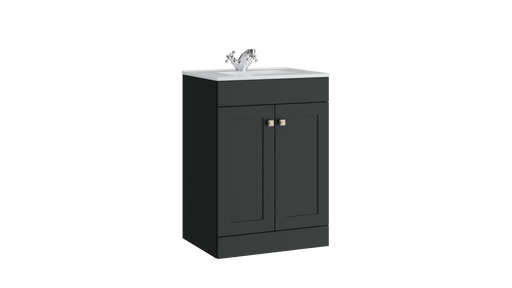 Kartell K-VIT Sanctuary 600mm 2 door floor standing vanity unit with white ceramic basin in matt anthracite (SAN600FSDO-MA)