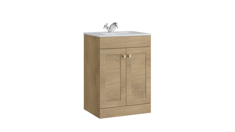 Kartell K-VIT Sanctuary 600mm 2 door floor standing vanity unit with white ceramic basin in torro oak (SAN600FSDO-TO)
