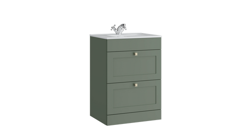Kartell K-VIT Sanctuary 600mm 2 drawer floor standing vanity unit with white ceramic basin in corymbia green (SAN600FSDR-CG)