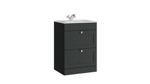 Kartell K-VIT Sanctuary 600mm 2 drawer floor standing vanity unit with white ceramic basin in matt anthracite (SAN600FSDR-MA)
