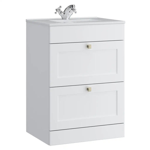 Kartell K-VIT Sanctuary 600mm 2 drawer floor standing vanity unit with white ceramic basin in matt white (SAN600FSDR-SW)