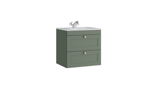 Kartell K-VIT Sanctuary 600mm 2 drawer wall mounted vanity unit with white ceramic basin in corymbia green (SAN600WMDR-CG)