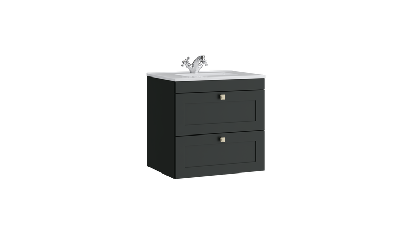Kartell K-VIT Sanctuary 600mm 2 drawer wall mounted vanity unit with white ceramic basin in matt anthracite (SAN600WMDR-MA)