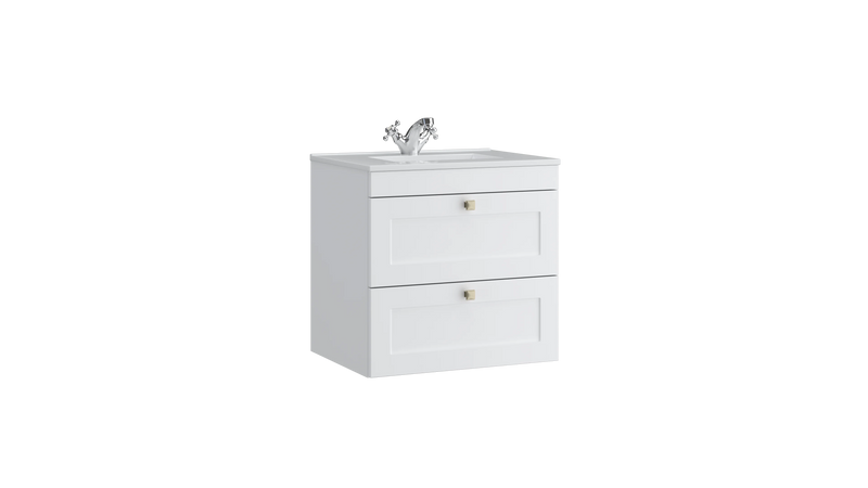Kartell K-VIT Sanctuary 600mm 2 drawer wall mounted vanity unit with white ceramic basin in matt white (SAN600WMDR-SW)