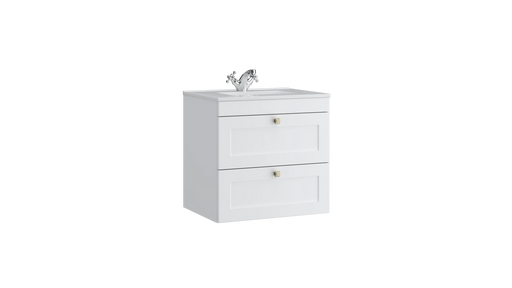 Kartell K-VIT Sanctuary 600mm 2 drawer wall mounted vanity unit with white ceramic basin in matt white (SAN600WMDR-SW)