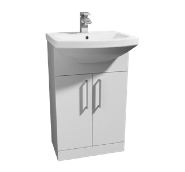 Kartell K-VIT Trim 550mm cabinet with semi recessed ceramic basin in gloss white (IMP550VU POT474TR)