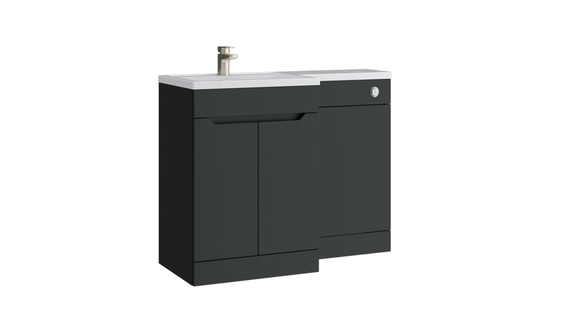 Kartell K-VIT Urban 1100mm L-shaped furniture pack in matt anthracite with 600mm vanity unit, WC unit and L-shaped ceramic basin (URB600FSDO-MA URBLSWC-MA FUR430NEW)