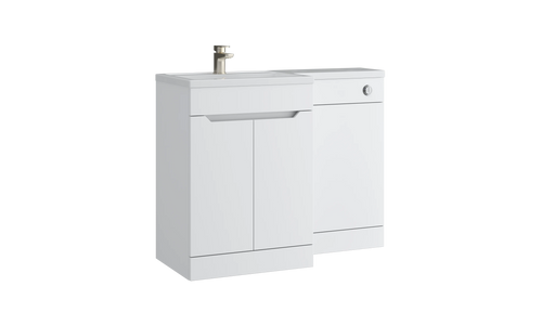 Kartell K-VIT Urban 1100mm L-shaped furniture pack in matt white with 600mm vanity unit, WC unit and L-shaped ceramic basin (URB600FSDO-SW URBLSWC-SW FUR430NEW)