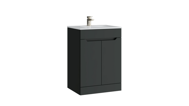 Kartell K-VIT Urban 500mm 2 door floor standing vanity unit with white ceramic basin in matt anthracite (URB500FSDO-MA)