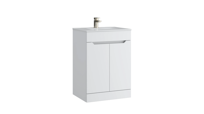 Kartell K-VIT Urban 500mm 2 door floor standing vanity unit with white ceramic basin in matt white (URB500FSDO-SW)