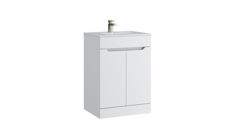 Kartell K-VIT Urban 600mm 2 door floor standing vanity unit with white ceramic basin in matt white (URB600FSDO-SW)