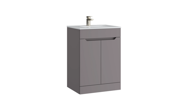 Kartell K-VIT Urban 600mm 2 door floor standing vanity unit with white ceramic basin in slate grey (URB600FSDO-SG)