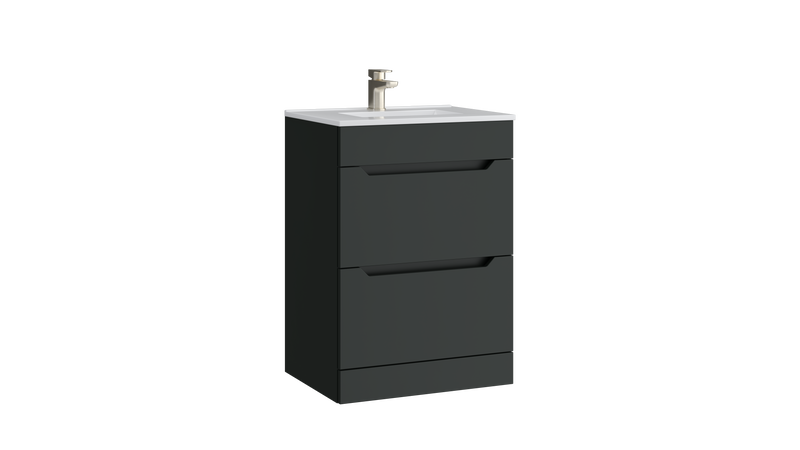 Kartell K-VIT Urban 600mm 2 drawer floor standing vanity unit with white ceramic basin in matt anthracite (URB600FSDR-MA)