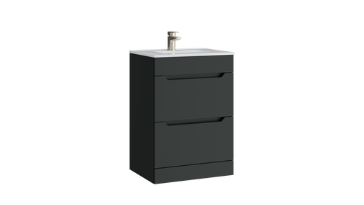 Kartell K-VIT Urban 600mm 2 drawer floor standing vanity unit with white ceramic basin in matt anthracite (URB600FSDR-MA)