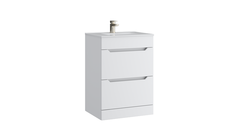 Kartell K-VIT Urban 600mm 2 drawer floor standing vanity unit with white ceramic basin in matt white (URB600FSDR-SW)