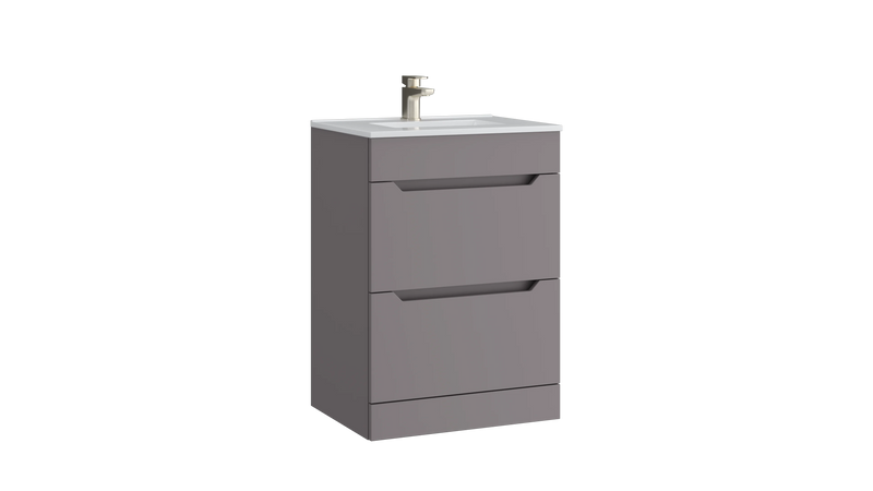 Kartell K-VIT Urban 600mm 2 drawer floor standing vanity unit with white ceramic basin in slate grey (URB600FSDR-SG)