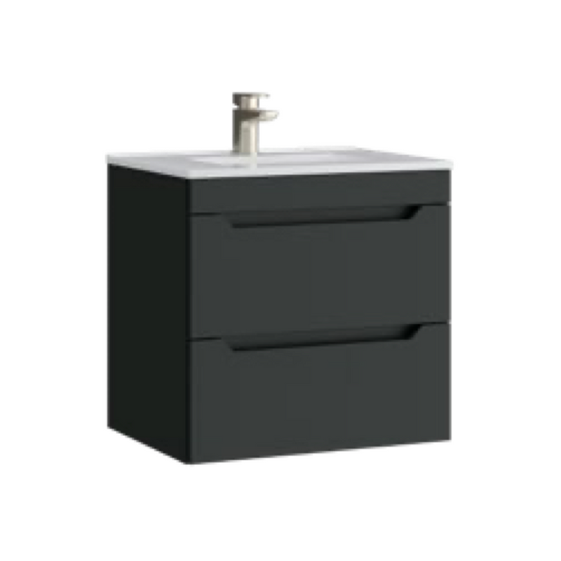 Kartell K-VIT Urban 600mm 2 drawer wall mounted vanity unit with white ceramic basin in matt anthracite (URB600WMDR-MA)