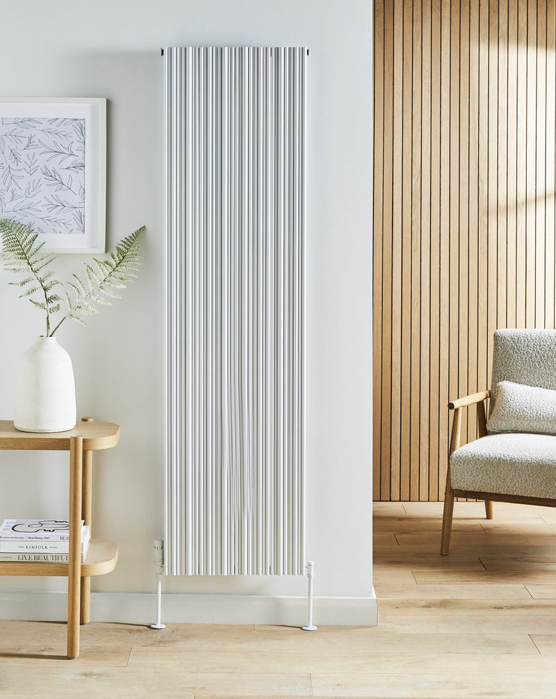 Kartell Quebec double vertical aluminium radiator shown in matt white
