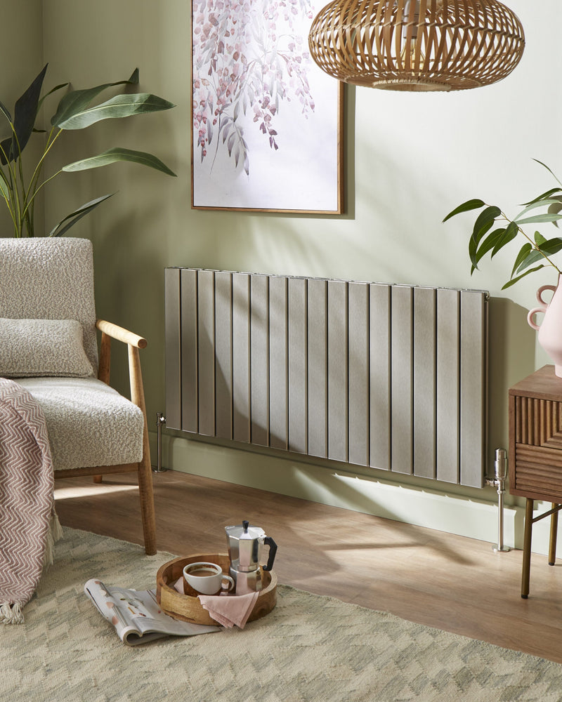 Kartell Victoria single horizontal aluminium radiator shown in brushed inox