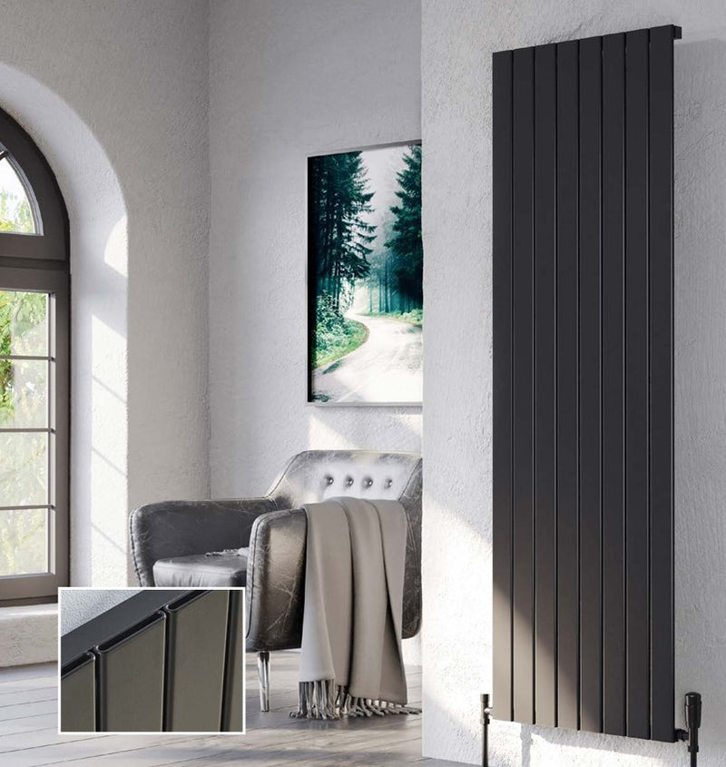 Kartell Victoria single vertical aluminium radiator shown in textured black