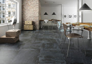 Lakeland Black Stone Effect Matt Porcelain Wall & Floor Tile 600x600mm