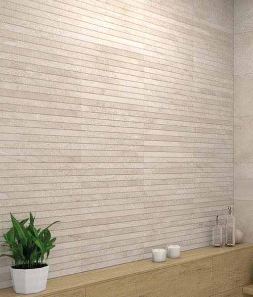 Lakeland Bone Stone Effect Matt Ceramic Overlap Decor Wall Tile 270x420mm