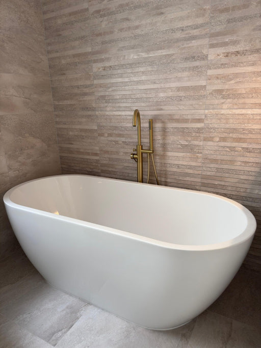 Lakeland Bone Stone Effect Matt Ceramic Overlap Decor Wall Tile 300x900mm