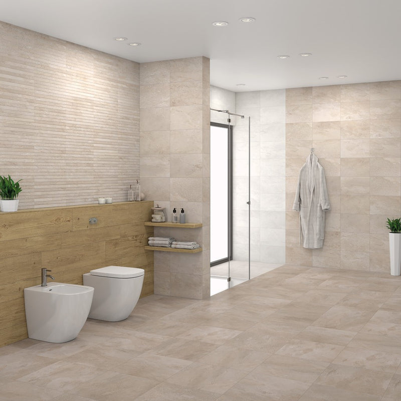 Lakeland Bone Stone Effect Matt Ceramic Wall & Floor Tile 450x450mm