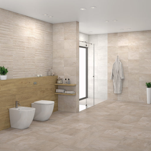 Lakeland Bone Stone Effect Matt Ceramic Wall & Floor Tile 450x450mm