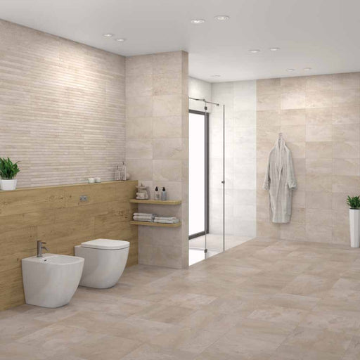Lakeland Bone Stone Effect Matt Ceramic Wall Tile 270x420mm