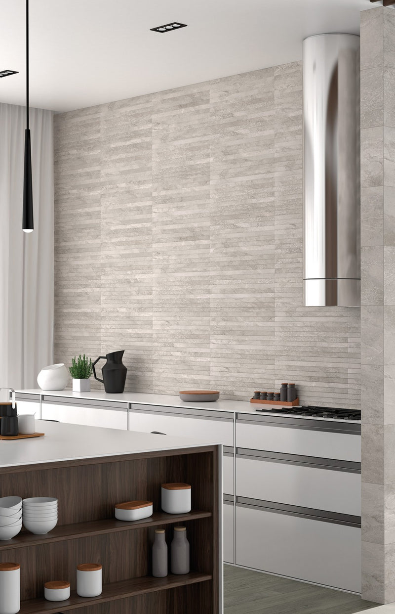 Lakeland Grey Stone Effect Matt Ceramic Overlap Decor Wall Tile 300x600mm