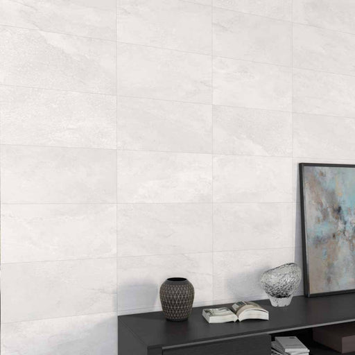 Lakeland White Stone Effect Matt Ceramic Wall Tile 300x600mm