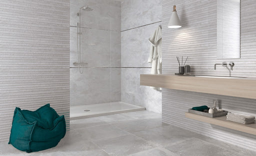 Lakeland White Stone Effect Matt Ceramic Wall Tile 300x900mm