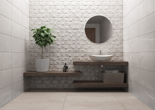 Lantana White Stone Effect Matt Ceramic 3D Decor Wall Tile 300x600mm