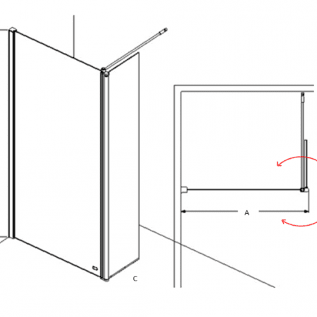 AKW Level Best chrome wet room glass shower screen with pivoting deflector panel