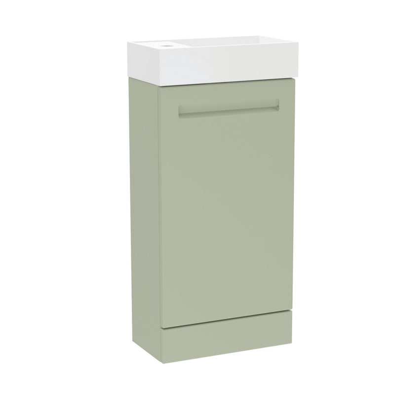 Malvern 400mm One Door Floor Standing Cloakroom Unit & Basin in Green - Right Handed
