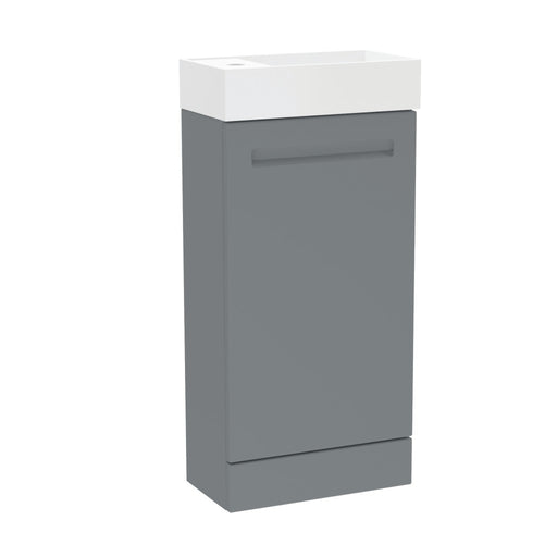 Malvern 400mm One Door Floor Standing Cloakroom Unit & Basin in Mid Grey - Left Handed
