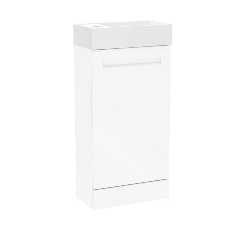 Malvern 400mm One Door Floor Standing Cloakroom Unit & Basin in White Gloss - Left Handed